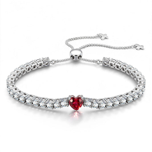 gona- 1.60 CT Pigeon Blood Red Lab-Created Ruby Heart-Cut Center Stone Tennis Bracelet, July Birthstone Bracelet in White Gold-Plated Tarnish-Resistant Silver (Includes GRC Certification from Gemstone Research Center)