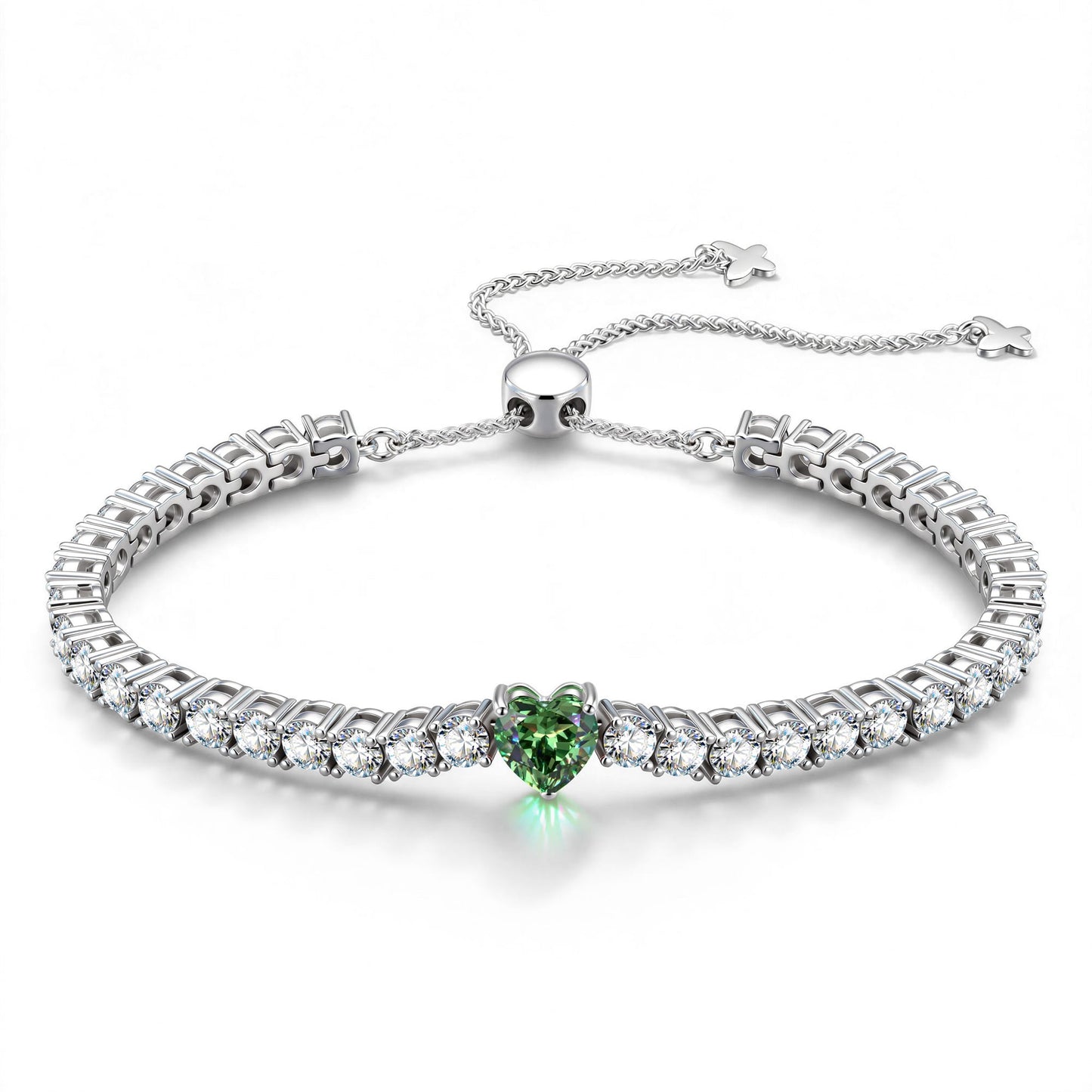 1.60 CT Olive Green Lab-Created Spinel Heart-Cut Center Stone Tennis Bracelet, August Birthstone Bracelet in White Gold-Plated Tarnish-Resistant Silver (Includes GRC Certification from Gemstone Research Center)