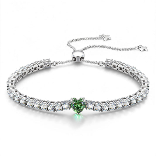 gona- 1.60 CT Olive Green Lab-Created Spinel Heart-Cut Center Stone Tennis Bracelet, August Birthstone Bracelet in White Gold-Plated Tarnish-Resistant Silver (Includes GRC Certification from Gemstone Research Center)