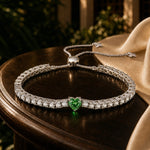 1.60 CT Olive Green Lab-Created Spinel Heart-Cut Center Stone Tennis Bracelet, August Birthstone Bracelet in White Gold-Plated Tarnish-Resistant Silver (Includes GRC Certification from Gemstone Research Center)