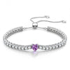 1.60 CT Violet Vivid Purple Lab-Created Sapphire Heart-Cut Center Stone Tennis Bracelet, June Birthstone Bracelet in White Gold-Plated Tarnish-Resistant Silver (Includes GRC Certification from Gemstone Research Center)