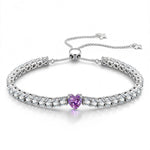 1.60 CT Violet Vivid Purple Lab-Created Sapphire Heart-Cut Center Stone Tennis Bracelet, June Birthstone Bracelet in White Gold-Plated Tarnish-Resistant Silver (Includes GRC Certification from Gemstone Research Center)