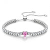 1.60 CT Fairy Pink Vivid Pink Lab-Created Sapphire Heart-Cut Center Stone Tennis Bracelet, October Birthstone Bracelet in White Gold-Plated Tarnish-Resistant Silver (Includes GRC Certification from Gemstone Research Center)