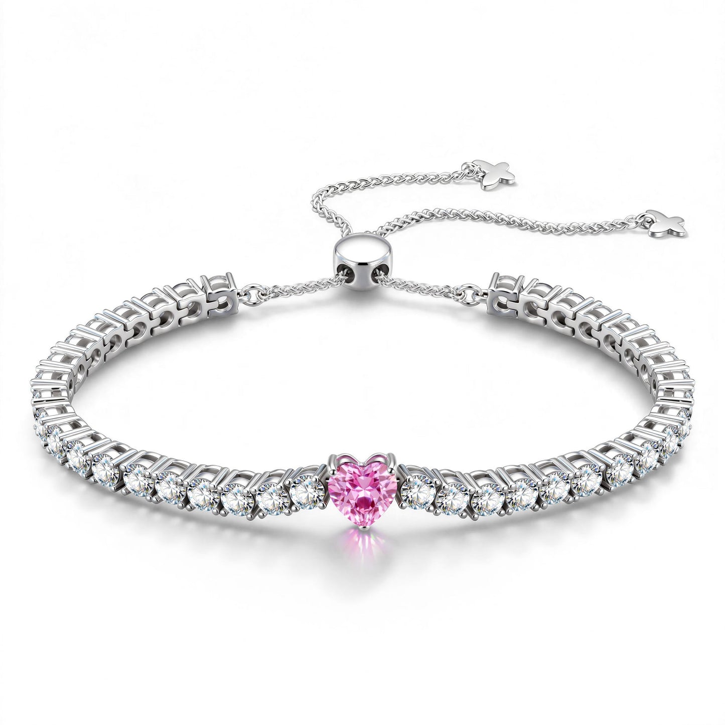 1.60 CT Fairy Pink Vivid Pink Lab-Created Sapphire Heart-Cut Center Stone Tennis Bracelet, October Birthstone Bracelet in White Gold-Plated Tarnish-Resistant Silver (Includes GRC Certification from Gemstone Research Center)