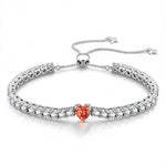 1.60 CT Padparadscha Pinkish Orange Lab-Created Sapphire Heart-Cut Center Stone Tennis Bracelet, January Birthstone Bracelet in White Gold-Plated Tarnish-Resistant Silver (Includes GRC Certification from Gemstone Research Center)