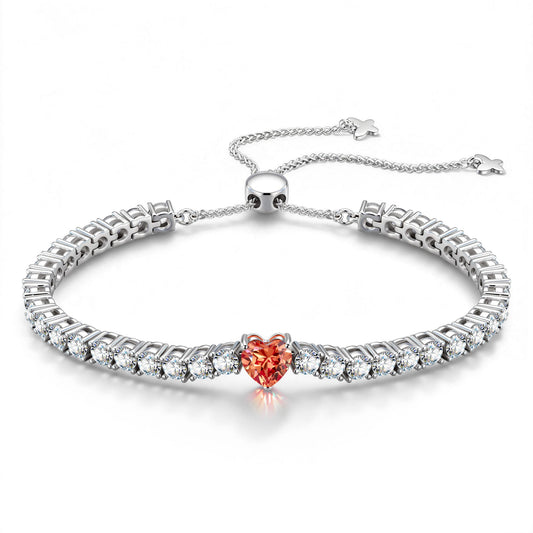 gona- 1.60 CT Padparadscha Pinkish Orange Lab-Created Sapphire Heart-Cut Center Stone Tennis Bracelet, January Birthstone Bracelet in White Gold-Plated Tarnish-Resistant Silver (Includes GRC Certification from Gemstone Research Center)