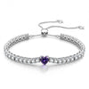 1.60 CT Violet Vivid Purple Lab-Created Sapphire Heart-Cut Center Stone Tennis Bracelet, February Birthstone Bracelet in White Gold-Plated Tarnish-Resistant Silver (Includes GRC Certification from Gemstone Research Center)