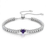 1.60 CT Violet Vivid Purple Lab-Created Sapphire Heart-Cut Center Stone Tennis Bracelet, February Birthstone Bracelet in White Gold-Plated Tarnish-Resistant Silver (Includes GRC Certification from Gemstone Research Center)