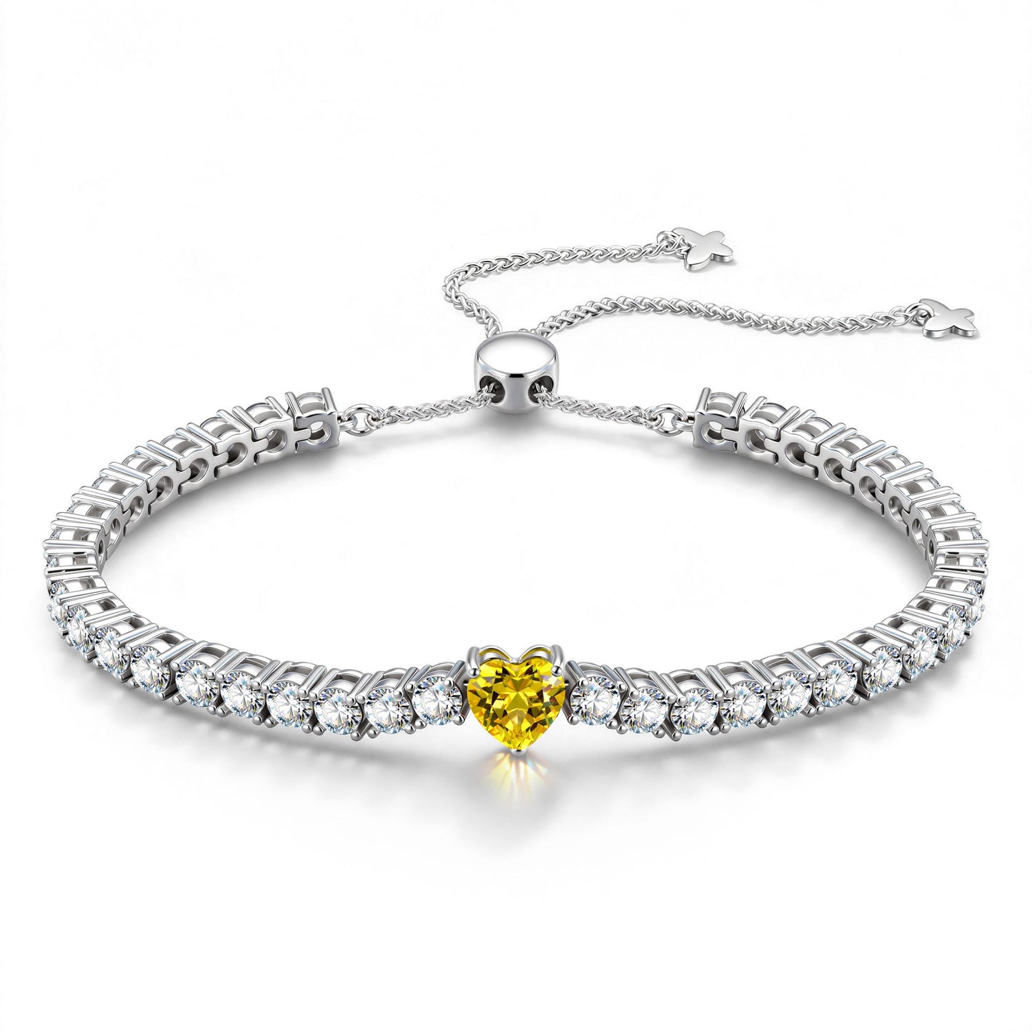 1.60 CT Canary Vivid Yellow Lab-Created Sapphire Heart-Cut Center Stone Tennis Bracelet, November Birthstone Bracelet in White Gold-Plated Tarnish-Resistant Silver (Includes GRC Certification from Gemstone Research Center)