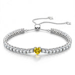 1.60 CT Canary Vivid Yellow Lab-Created Sapphire Heart-Cut Center Stone Tennis Bracelet, November Birthstone Bracelet in White Gold-Plated Tarnish-Resistant Silver (Includes GRC Certification from Gemstone Research Center)