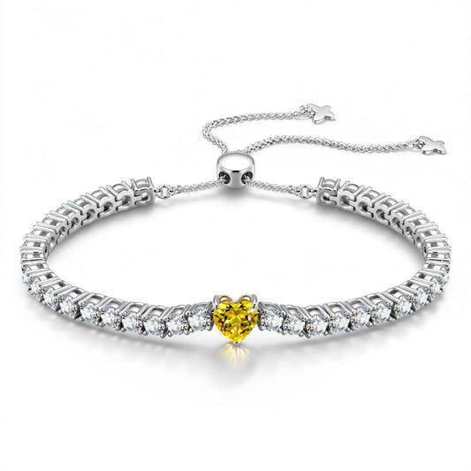 gona- 1.60 CT Canary Vivid Yellow Lab-Created Sapphire Heart-Cut Center Stone Tennis Bracelet, November Birthstone Bracelet in White Gold-Plated Tarnish-Resistant Silver (Includes GRC Certification from Gemstone Research Center)