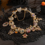 Sterling Silver Spooktacular Charms Bracelet Set With Enamel In 14K Gold Plated (Includes bracelet and all charms shown)