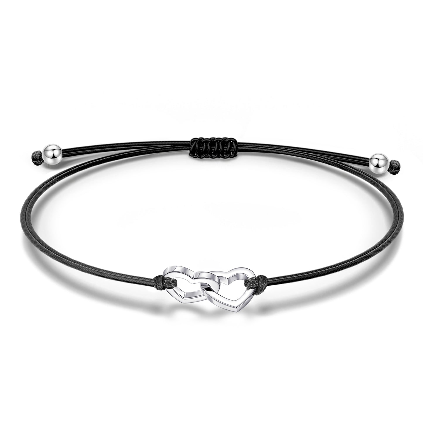 Sterling Silver Adjustable Lucky Leather Bracelet In White Gold Plated