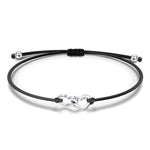 Sterling Silver Adjustable Lucky Leather Bracelet In White Gold Plated