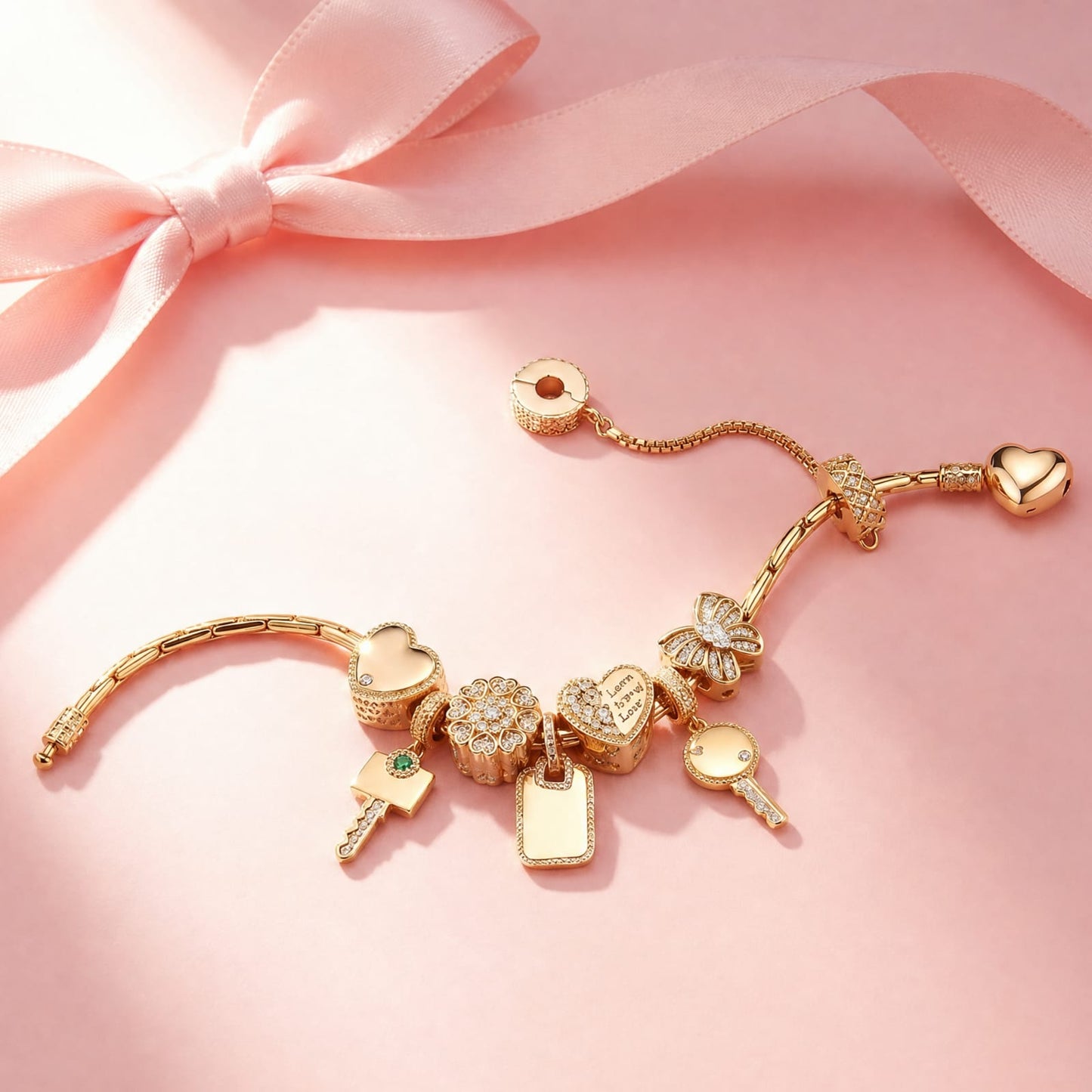 Cherished Moments Tarnish-Resistant Silver Charms Bracelet Set In 14K Gold Plated (Includes bracelet and all charms shown)
