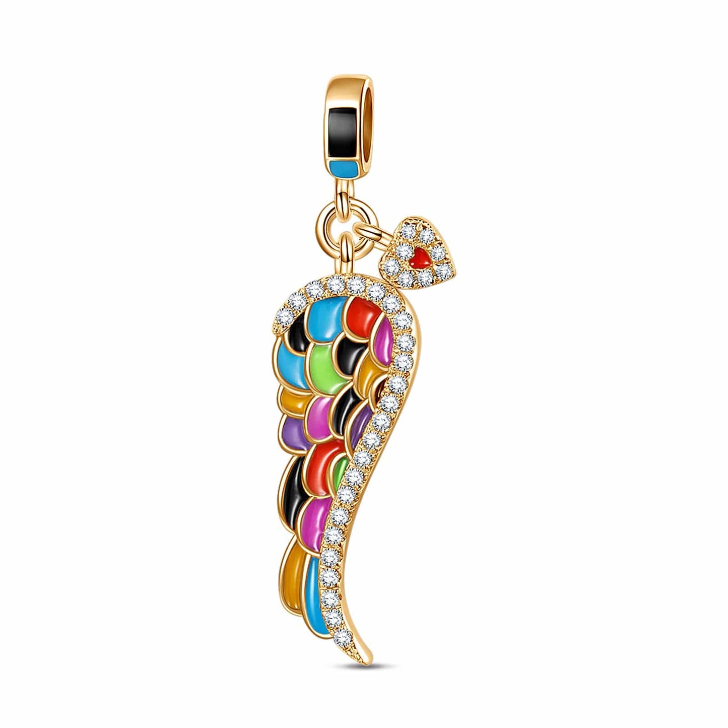 Colorful Angel Wings Tarnish-resistant Silver Dangle Charms With Enamel In 14K Gold Plated