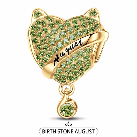 gon- August Fox Birthday Stone Tarnish-resistant Silver Dangle Charms In 14K Gold Plated