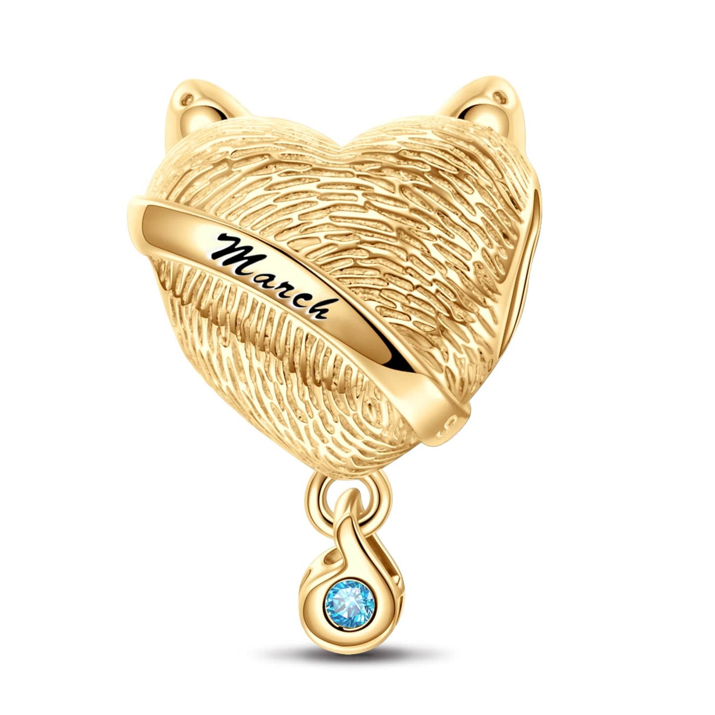 March Fox Birthday Stone Tarnish-resistant Silver Dangle Charms In 14K Gold Plated