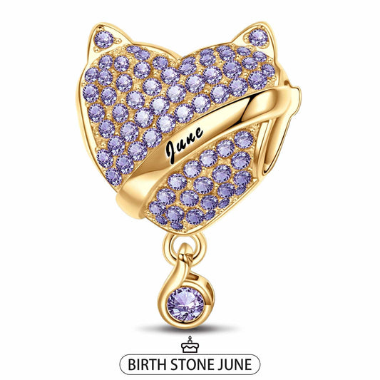 gon- June Fox Birthday Stone Tarnish-resistant Silver Dangle Charms In 14K Gold Plated
