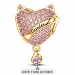 October Fox Birthday Stone Tarnish-resistant Silver Dangle Charms In 14K Gold Plated