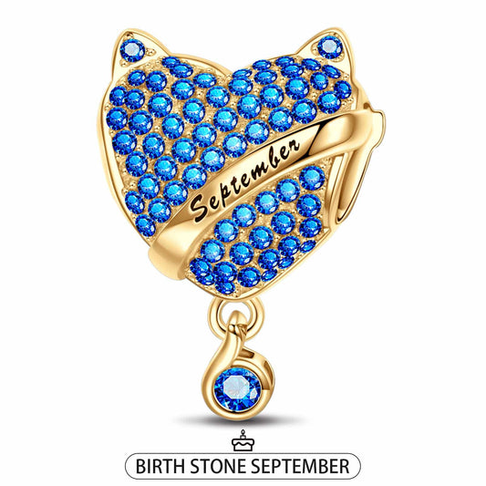 gon- September Fox Birthday Stone Tarnish-resistant Silver Dangle Charms In 14K Gold Plated