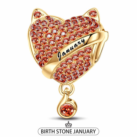 gon- January Fox Birthday Stone Tarnish-resistant Silver Dangle Charms In 14K Gold Plated