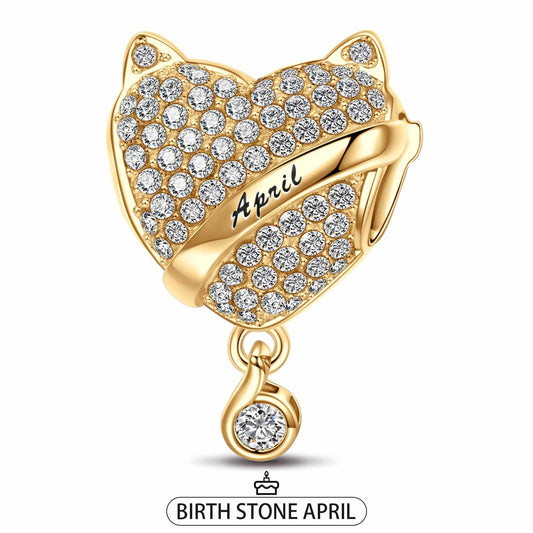 gon- April Fox Birthday Stone Tarnish-resistant Silver Dangle Charms In 14K Gold Plated