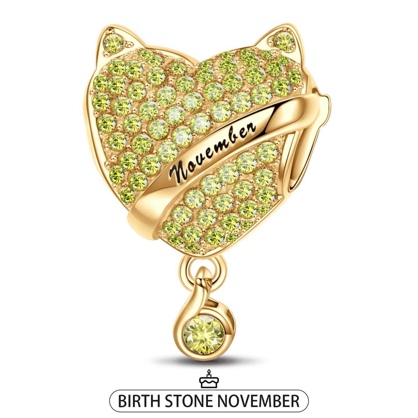 November Fox Birthday Stone Tarnish-resistant Silver Dangle Charms In 14K Gold Plated