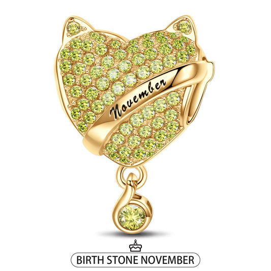 gon- November Fox Birthday Stone Tarnish-resistant Silver Dangle Charms In 14K Gold Plated