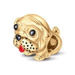 Cute Pug dog Tarnish-resistant Silver Charms With Enamel In 14K Gold Plated