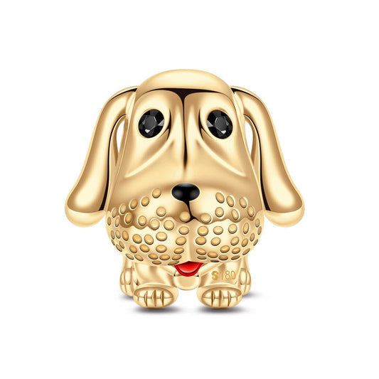 gon- Lucky Puppy Tarnish-resistant Silver Charms With Enamel In 14K Gold Plated
