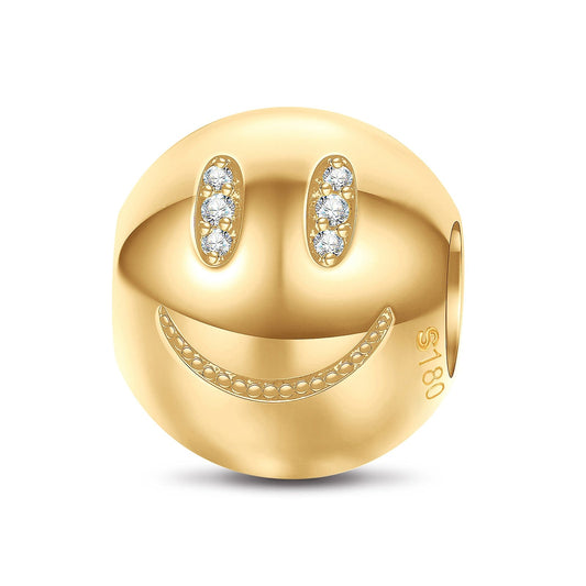 gon- Slightly Smiling Emoji Tarnish-resistant Silver Charms In 14K Gold Plated