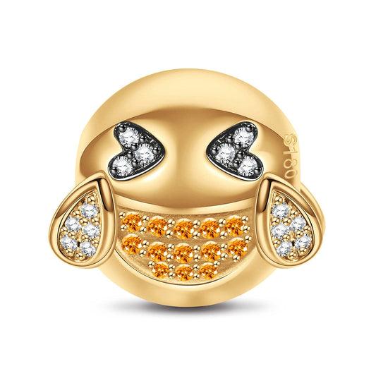 gon- Laughing With Tears Emoji Tarnish-resistant Silver Charms In 14K Gold Plated