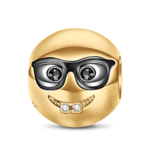 gon- Nerdy Face Emoji Tarnish-resistant Silver Charms With Enamel In 14K Gold Plated