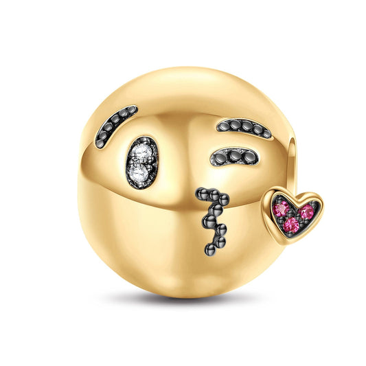 gona- Face Blowing Kiss Emoji Tarnish-resistant Silver Charms In 14K Gold Plated