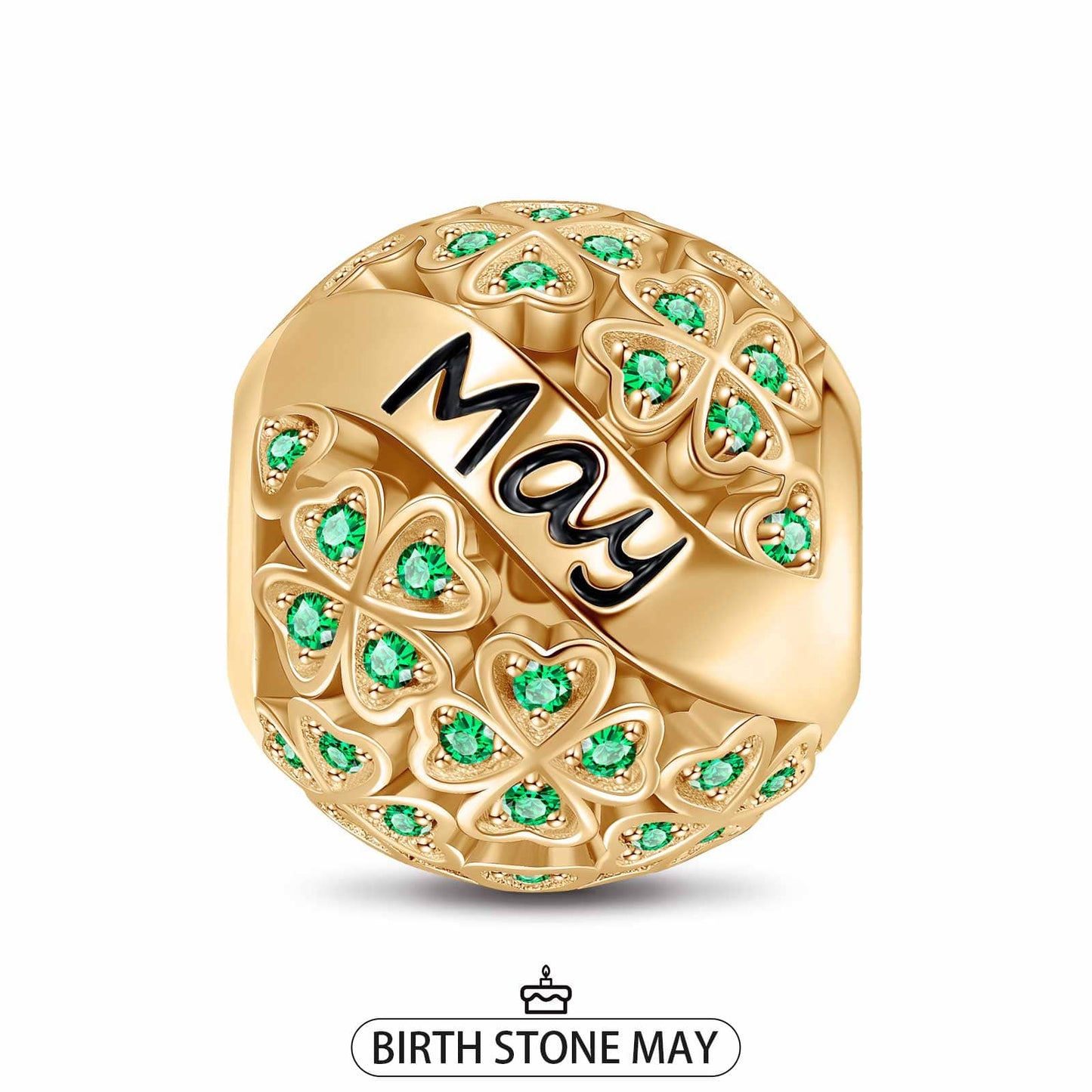 May Birthstone Tarnish-resistant Silver Charms With Enamel In 14K Gold Plated