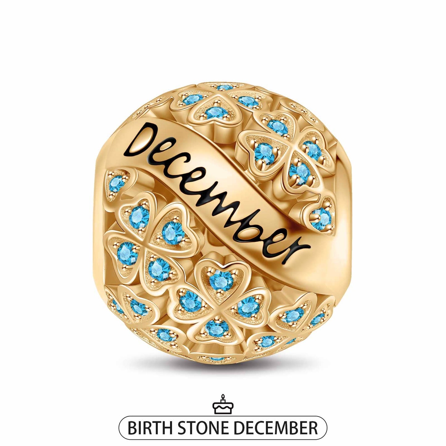December Birthstone Tarnish-resistant Silver Charms With Enamel In 14K Gold Plated