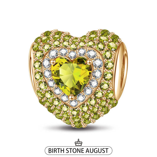 gon- August Love Heart Birthstone Tarnish-resistant Silver Charms With Enamel In 14K Gold Plated