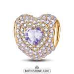 June Love Heart Birthstone Tarnish-resistant Silver Charms With Enamel In 14K Gold Plated
