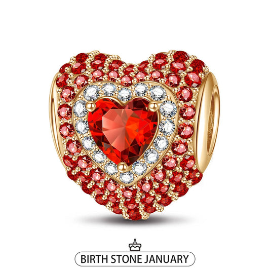 gon- January Love Heart Birthstone Tarnish-resistant Silver Charms With Enamel In 14K Gold Plated