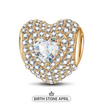 April Love Heart Birthstone Tarnish-resistant Silver Charms With Enamel In 14K Gold Plated