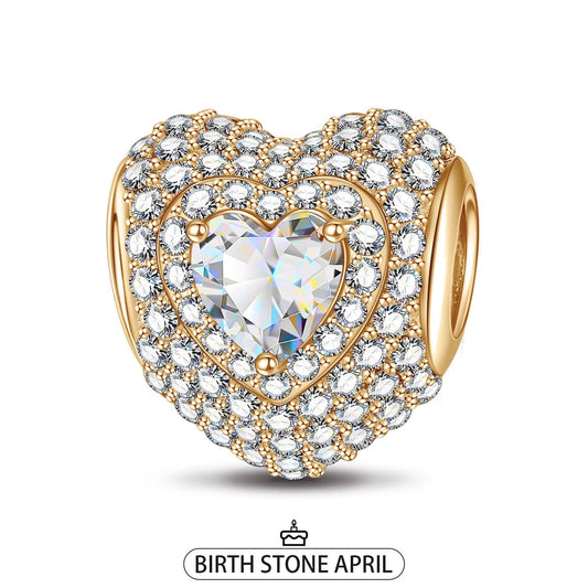 gon- April Love Heart Birthstone Tarnish-resistant Silver Charms With Enamel In 14K Gold Plated