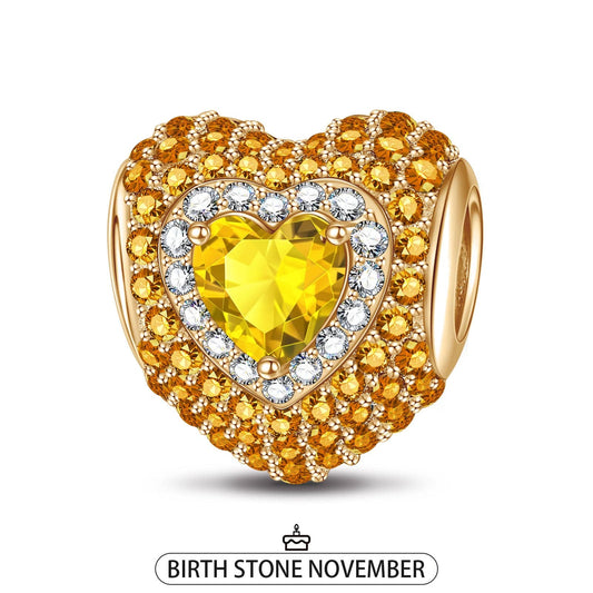 gon- November Love Heart Birthstone Tarnish-resistant Silver Charms With Enamel In 14K Gold Plated