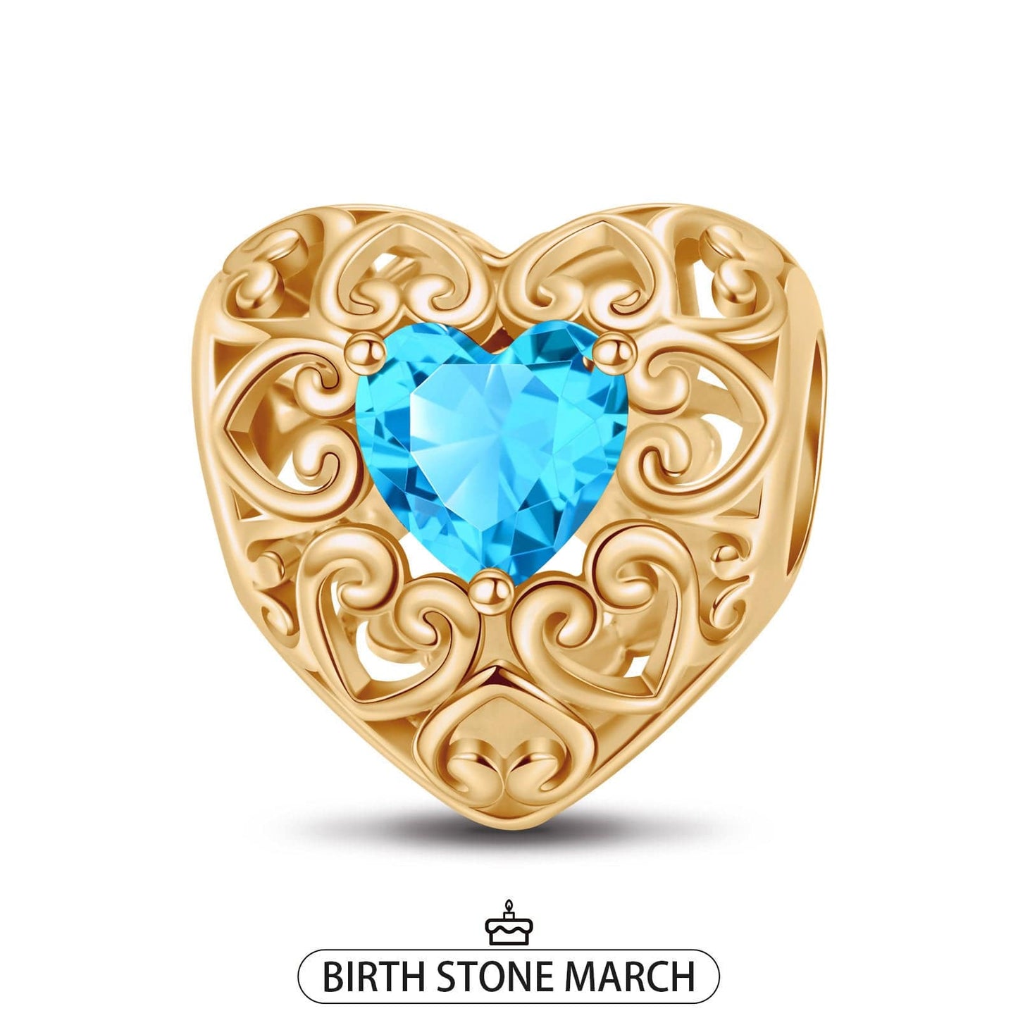 March Golden Love Heart Birthstone Tarnish-resistant Silver Charms In 14K Gold Plated