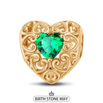 May Golden Love Heart Birthstone Tarnish-resistant Silver Charms In 14K Gold Plated