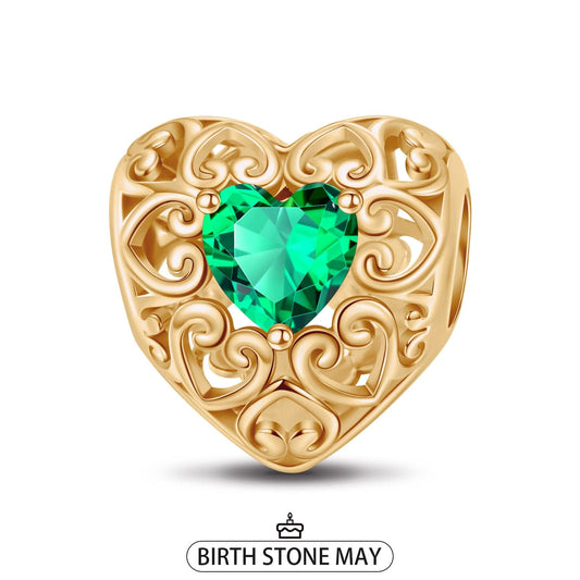 gon- May Golden Love Heart Birthstone Tarnish-resistant Silver Charms In 14K Gold Plated