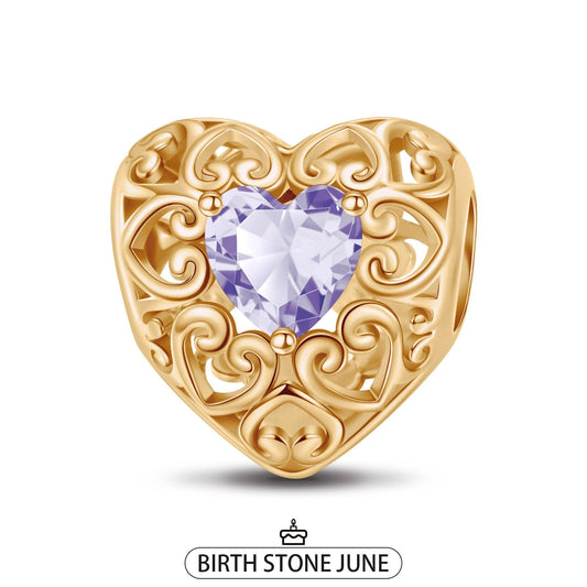 gon- June Golden Love Heart Birthstone Tarnish-resistant Silver Charms In 14K Gold Plated
