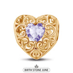 June Golden Love Heart Birthstone Tarnish-resistant Silver Charms In 14K Gold Plated