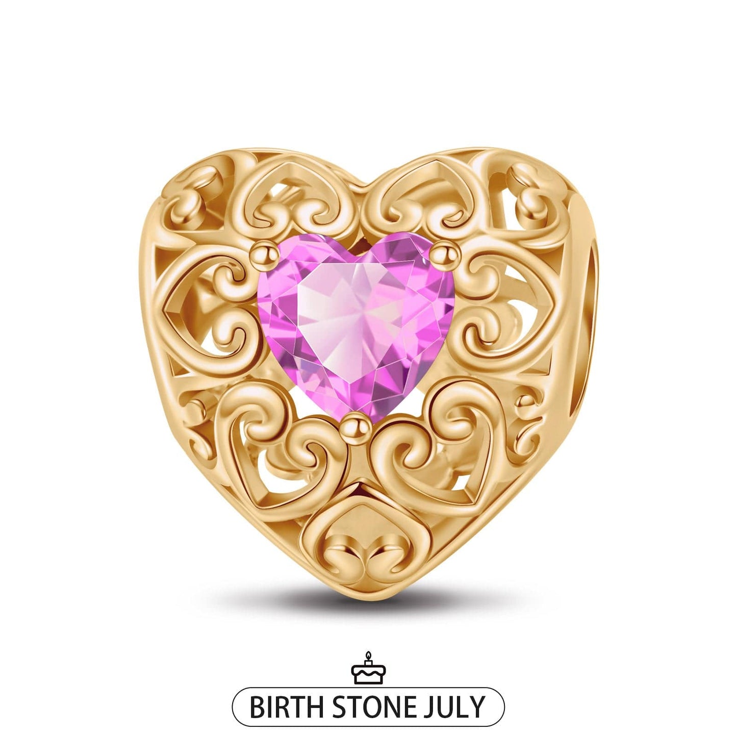 July Golden Love Heart Birthstone Tarnish-resistant Silver Charms In 14K Gold Plated
