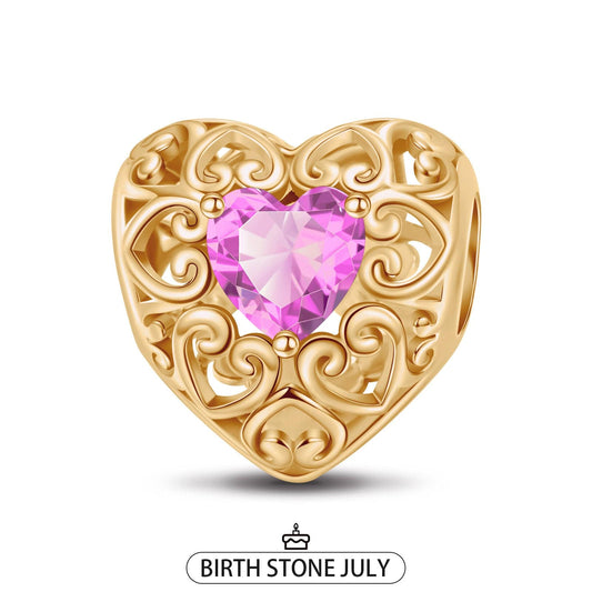gon- July Golden Love Heart Birthstone Tarnish-resistant Silver Charms In 14K Gold Plated